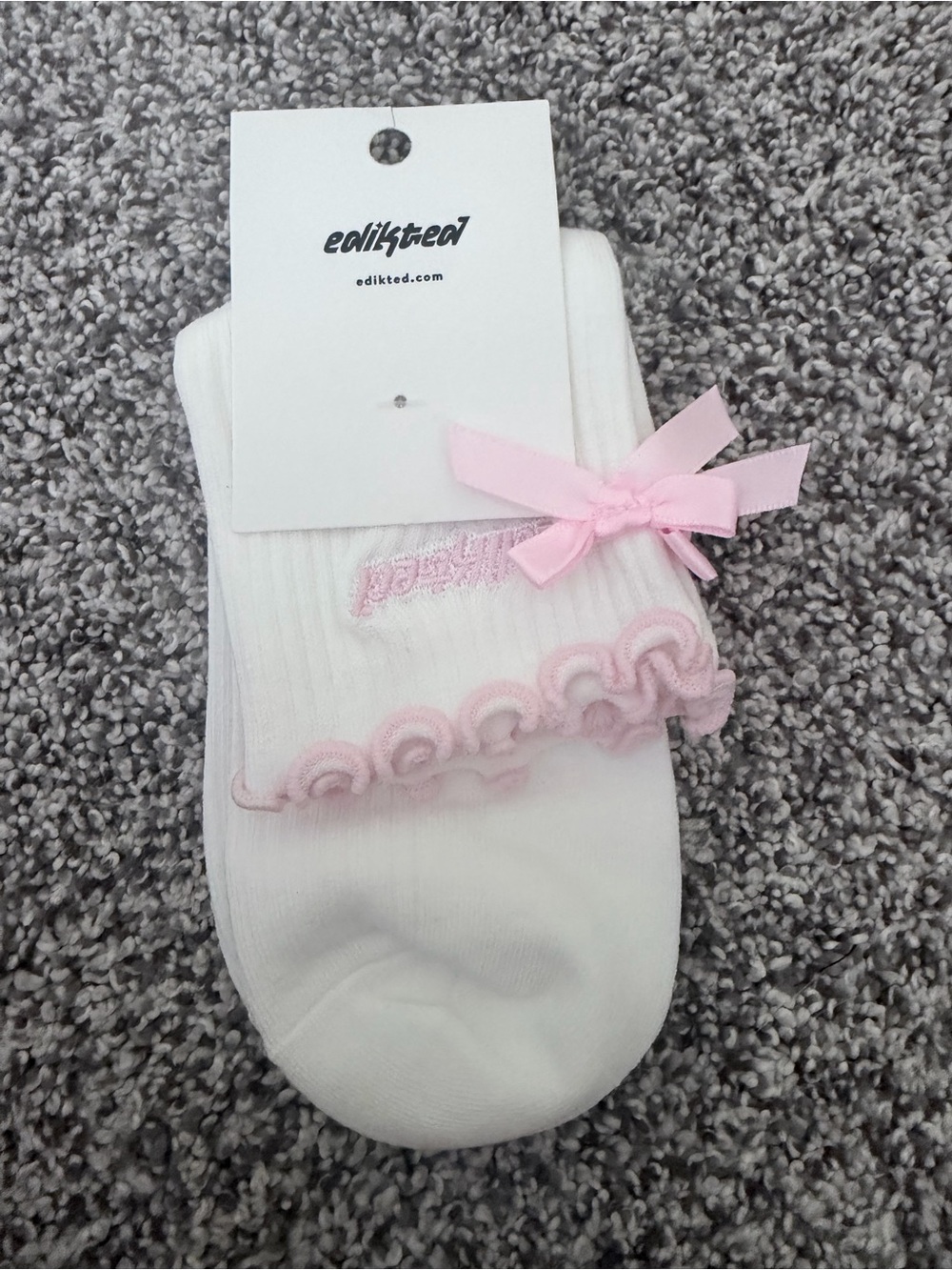 Edikted White Socks with Pink Ruffle & Bow